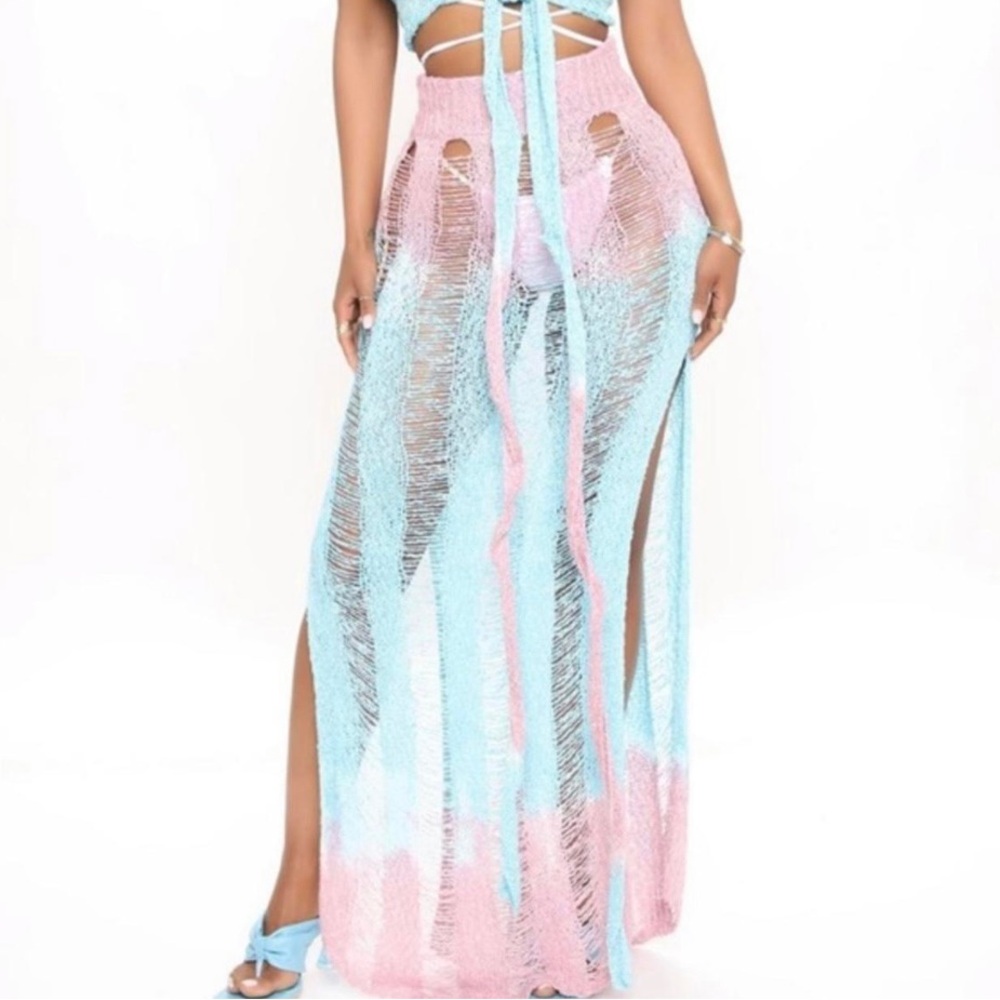 2 Piece Set Festival Crochet Knit Coverup Top Skirt Pink,Blue,knit,New - Picture 6 of 14